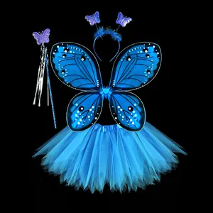 kelebekler kanatları kostümleri çocuk Suppliers-Pembe peri takım elbise kafa bandı sihirli değnek Cosplay cadılar bayramı karnaval elbise kelebek küçük kız kanatları kostüm çocuklar