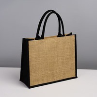 Bolsa de Yute Negra Natural con Logotipo Personalizado, Impresa con Serigrafía, para Regalos de Aniversario o Boda, con Asas Resistentes