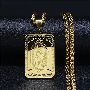 Gold Scapular Necklace Our Lady of Guadalupe Stainless Steel Pendant Virgin Mary Medal Necklace 18K Gold