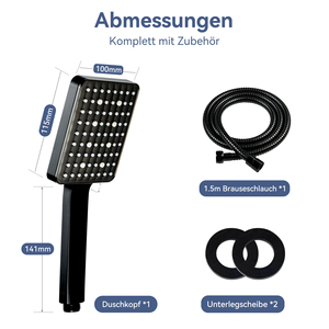 Pommeau de douche carré portable avec flexible, 6 modes de pulvérisation, haute pression, noir, avec buses en silicone, ensemble de pulvérisation pour salle de bain - Product Image 6