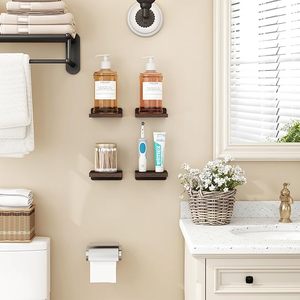 Juego de 4 estantes flotantes de madera rústica 5X5 pulgadas, estantes pequeños tallados montados en la pared para dormitorio, sala de estar, baño, decoración para maceta - Product Image 3