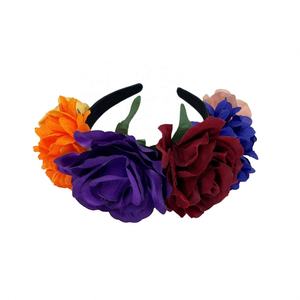 Diadema mexicana con corona de flores rosas simuladas para mujer, tocado de Halloween PARA EL Día de los muertos, Aro para el pelo de fiesta de <span class=keywords><strong>estambre</strong></span> colorido - Product Image 4