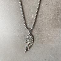 VAF ARGENT Acier Inoxydable Plume Ailes d'Ange Pendentif Collection Collier Avec 60cm Boîte Ronde Chaîne Aile Flugel Ala