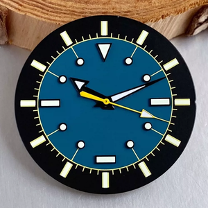 Cadran de montre vierge de 33,5 mm sans logo, cadran vert lumineux, aiguilles à bord noir pour mouvements de montre ETA2824 et série <span class=keywords><strong>NH</strong></span>, pièces de montre - Product Image 3