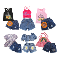 Vêtements tendance pour bébé fille, ensembles 2 pièces, débardeurs mignons, shorts en jean, jeans déchirés à fleurs pour filles