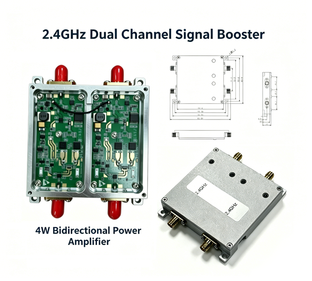 2.4GHz Dual Channel Signal Booster RF Power Amplifier Module 2.4GHz 4W 36dBm Bidirectional Power Amplifier 2.4~2.5GHz