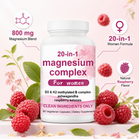 Complément Alimentaire Complexe de Magnésium 20-en-1 en Capsules avec Vitamine D3 K2 et Complexe B Méthylé, 60 Capsules Végétariennes pour Femmes