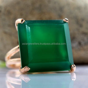 Anillo de piedras preciosas de ónix verde en plata de ley 925, joyería única de moda hecha a mano, hermosa, chapada en oro - Product Image 1