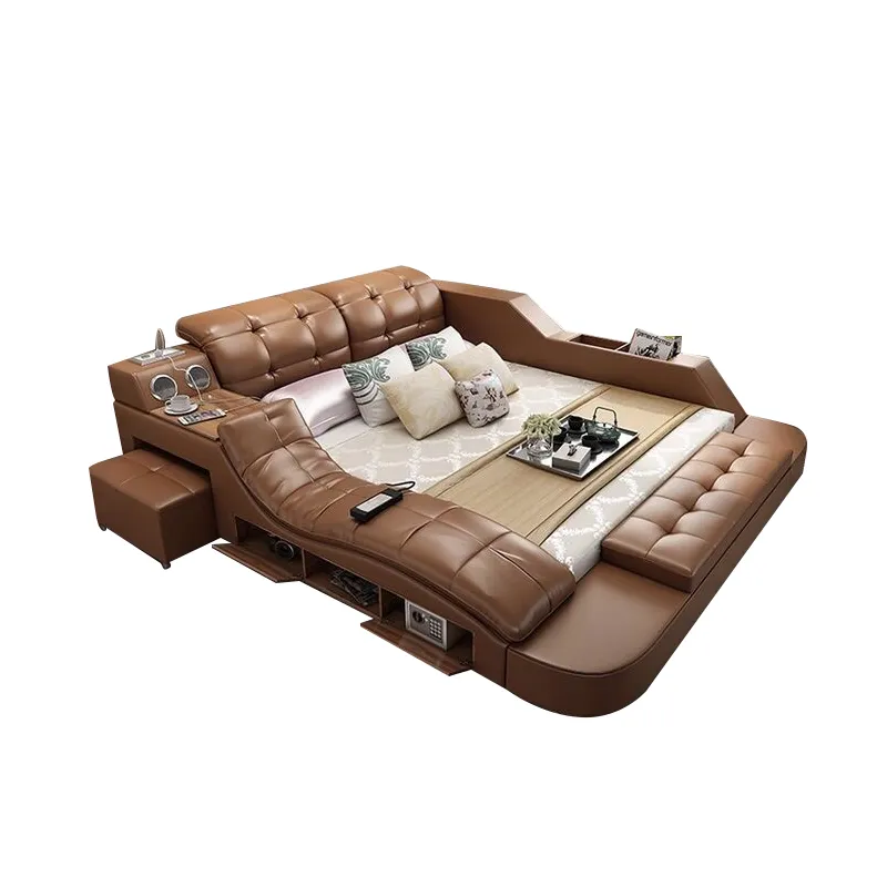 Latest double bed designs hotel bed tatami multi-media speaker massage chair smart modern leather beds