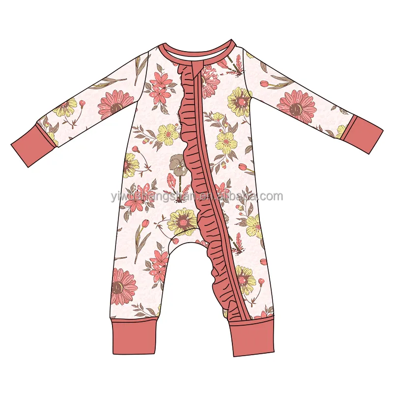 ベストセラー幼児幼児ジッパーロンパースかわいい花柄フリル折りたたみ手足子供眠っているパジャマ