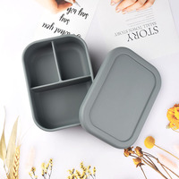 Boîte à lunch Bento portable à 3 compartiments en silicone sans BPA avec couvercle pour enfants et adultes