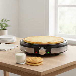 Crêpière électrique avec contrôle de température réglable et plaque antiadhésive, appareil à crêpes électrique fourni avec une spatule en bois - Product Image 6