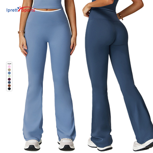 OEM Pantalons de sport évasés à séchage rapide Pantalons de sport à jambes longues et à jambes larges Ensembles de <span class=keywords><strong>yoga</strong></span> à blocs de couleurs <span class=keywords><strong>Micro</strong></span> évasé Fitness Running pour filles Femmes - Product Image 2