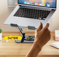 Support de table pliable portable à rotation 360° pour tablettes PC et ordinateurs portables, support réglable pour ordinateur portable avec deux ventilateurs de dissipation thermique