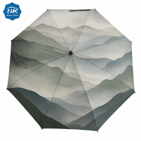 Parapluie de golf Misty Mountain Range à prix d'usine, imprimé paysage style aquarelle, structure robuste pour l'extérieur, cadeaux nature et plein air