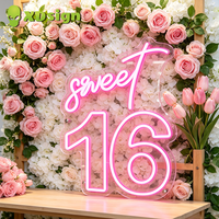 Panneau de bienvenue LED néon XDsign pour anniversaire Sweet Sixteen, chiffres en acrylique rose, adaptateur inclus, veilleuse pour la maison, le bar, la décoration murale de dortoir