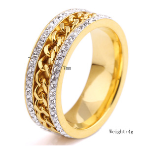 Anillo de Cadena Trenzada Dorada de 7mm con Doble Hilera de Diamantes Engastados, Joyería de Moda Unisex, Regalo - Product Image 5