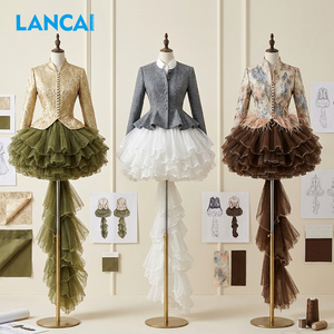 Conjunto Lancai al por mayor personalizable con volantes de gasa en capas, cuello mandarín, manga larga y falda de tul escalonada de corte alto-bajo - Product Image 2