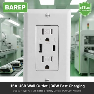 Presa USB da Incasso BAREP Certificata CETL 30W 15A 125V con USB-C PD3.0 e USB-A QC3.0 <span class=keywords><strong>TR</strong></span> per Scatola Elettrica Standard USA - Product Image 1