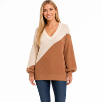 Pulls pour femmes grandes tailles, tricot épais, manches longues bouffantes, col en V, décontracté, hiver, Noël, en acrylique, personnalisés OEM & ODM, Tallas Grandes
