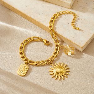 European American Fashion Stainless Steel Necklace <b>Bracelet</b> <b>Set</b> Sun Pendant Women's Everyday Wear Jewelry <b>Set</b> - Product Image 3
