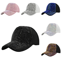 Gorra de béisbol estilo punk de lujo al por mayor, gorra de conductor de camión transpirable de malla con diamantes de imitación brillantes, opciones multicolores para papá