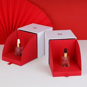 批发玻璃护肤品包装30毫升化妆品精油精华瓶与红色包装盒