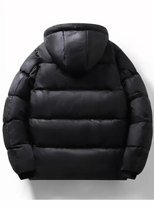 dropshipping Men'S Casual Hooded Jacket, Solid Color Warm <b>Padded</b> Outerwear with Zipper Closure, Regular Fit Non-Stretch Fabric - Product Image 2
