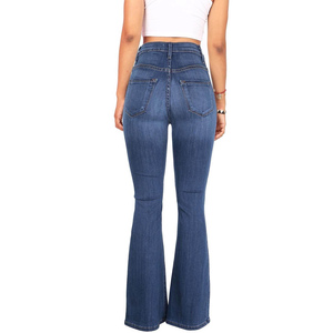 Support <strong>Custom</strong> High Waisted Multi <strong>Button</strong> Flared Jeans in a Classic Dark Blue Style Easily <strong>Creating</strong> the Look of Long Legs - Product Image 2