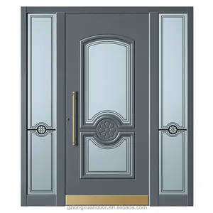 Porta de entrada porta exterior madeira principal sólida com sidelpesos moderno entrada porta de aço porta de metal
