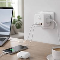 Adaptateur secteur électrique EU Schuko, cube avec 4 ports USB, interrupteur principal, multiprise, rallonge, pour voyage, maison, bureau, 16A, 0,5m