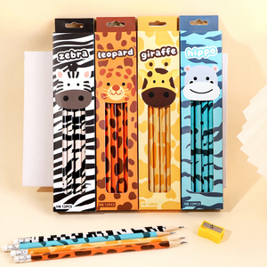 Ensemble <span class=keywords><strong>de</strong></span> papeterie pour enfants d'école, design mignon d'animaux <span class=keywords><strong>de</strong></span> dessin animé, 12 <span class=keywords><strong>crayons</strong></span> en bois 2B avec gomme - Product Image 1