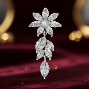 Eleganti Orecchini Pendenti a Fiore in Oro Bianco con Zirconi Taglio Marquise, Stile Romantico da Sposa per Donne E3932 - Product Image 2