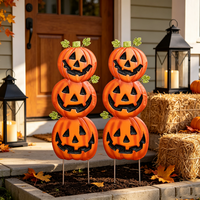 Décorations d'Halloween : Triple Jack O'Lantern Empilé sur Piquet – Ornement de Jardin Effrayant pour Halloween