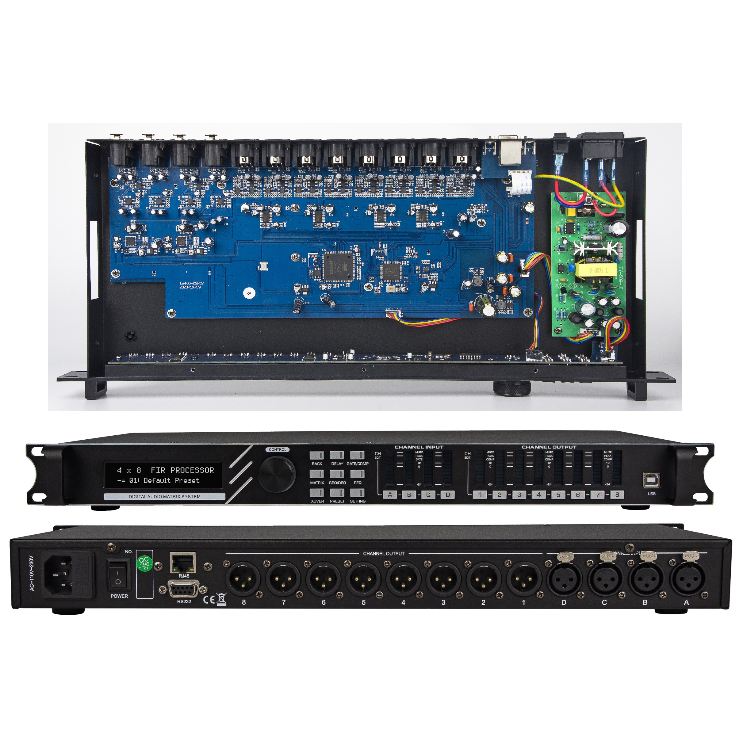 A/D чип AK5552 D/A Chip-AD1955 DEQ GEQ 15-диапазонный PEQ FIR ADSP-21571 SHARC + DSP Usa Dual Chips Профессиональный цифровой аудиопроцессор