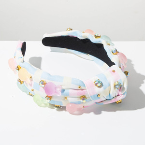 Pink and Blue <strong>Tartan</strong> Easter Sweet Cute Rabbit Rhinestone Knot <strong>Headband</strong> Color Bunny Hairband Holiday Hair Accessory for Girl - Product Image 2