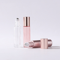 Flacon de parfum roll-on en verre dépoli rose doré de 5 ml et 10 ml, forme cylindrique vide, pour huiles essentielles, avec bouchons