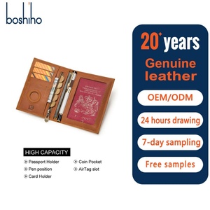 Cartera de Viaje Minimalista Vintage de Cuero Boshiho con Bloqueo RFID, Funda Personalizada para Pasaporte con Bolsillo con Cremallera para Monedas - Product Image 1