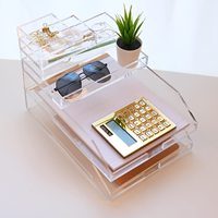 Boîte de rangement multifonctionnelle de bureau en acrylique transparent moderne, à plusieurs niveaux, avec plateaux amovibles, organiseur de documents et de fournitures de bureau