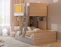Muebles de dormitorio infantil elevados entrelazados de madera maciza Combinación de literas con escritorios y armarios