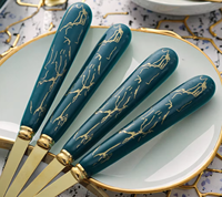 Ensemble de Cuillères à Soupe et Dessert en Acier Inoxydable Motif Marbre Rouge Tendance, Vente en Gros Usine avec Boîte Cadeau, Cuillère Domestique en Métal