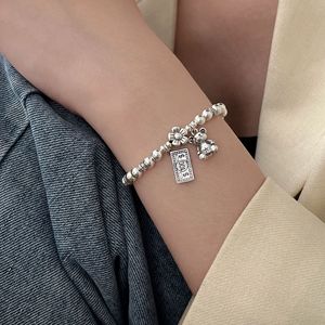 Pulsera elástica con cuentas de plata de ley S925 con dije de osito para mujer, regalo de joyería de estilo coreano - Product Image 2