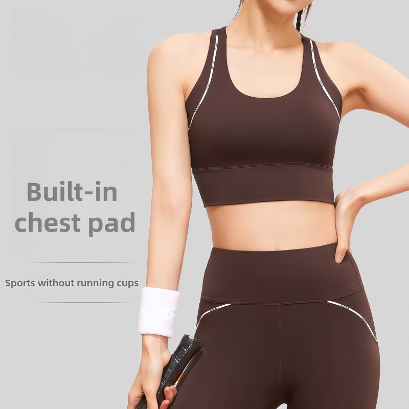 Letter Line Sense Fixed One-piece Sports Underwear High Strength Shockproof Push-up Yoga Bra