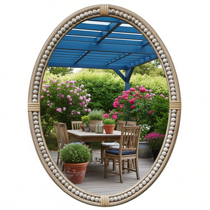 PARISLOFT Espejo Ovalado de 26 Pulgadas con Marco de Ratán y Cuentas, Espejo Decorativo de Pared Estilo Boho para Sala de Estar o Dormitorio - Product Image 2