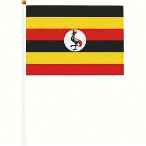 Manufacturer Direct Supply Uganda Ugandan Polyester Digital Printing Hand Waved Flying Mini <b>Flag</b> 5.5x8.2in with PVC Pole - Product Image 2