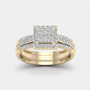 Mejor Precio de Oferta en un Hermoso Anillo de Diamantes Redondos y Princesa de 1.00 Quilates con Engaste de Oro Amarillo para Mujer - Product Image 2