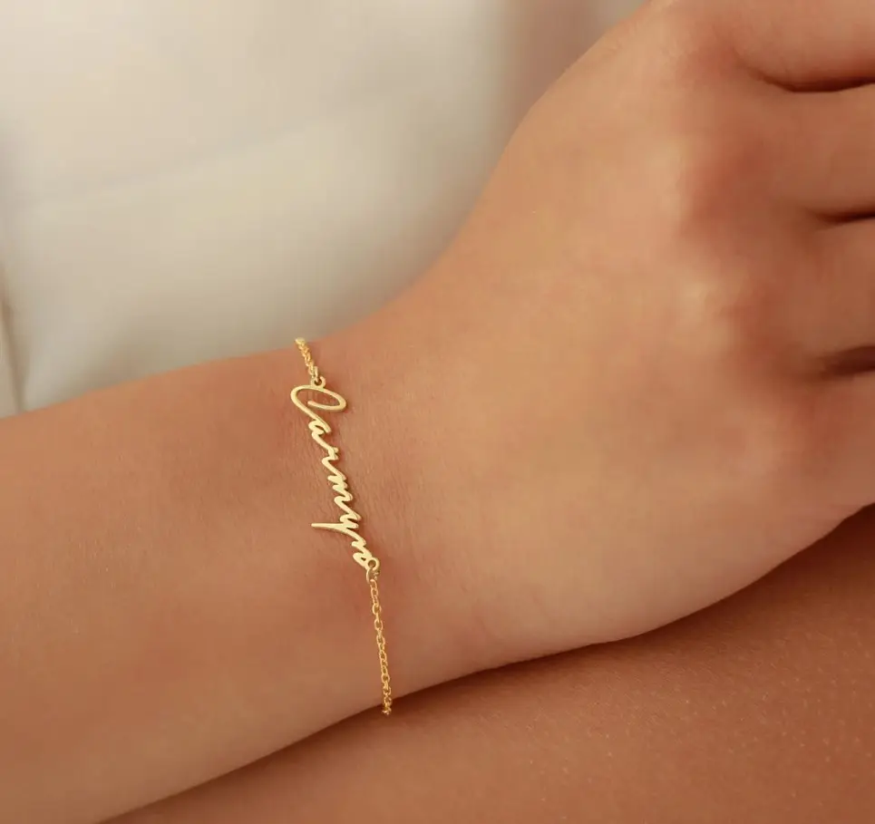 Pulsera de nombre inicial de escritura a mano personalizada de alta calidad, acero inoxidable 316l, haz tu propia pulsera con letras, joyería de diseñador