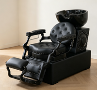 Nouvelle Arrivée - Fauteuil de Lavage Capillaire Robuste Noir avec Rivets Décoratifs, Fauteuil Inclinable pour Salon de Coiffure