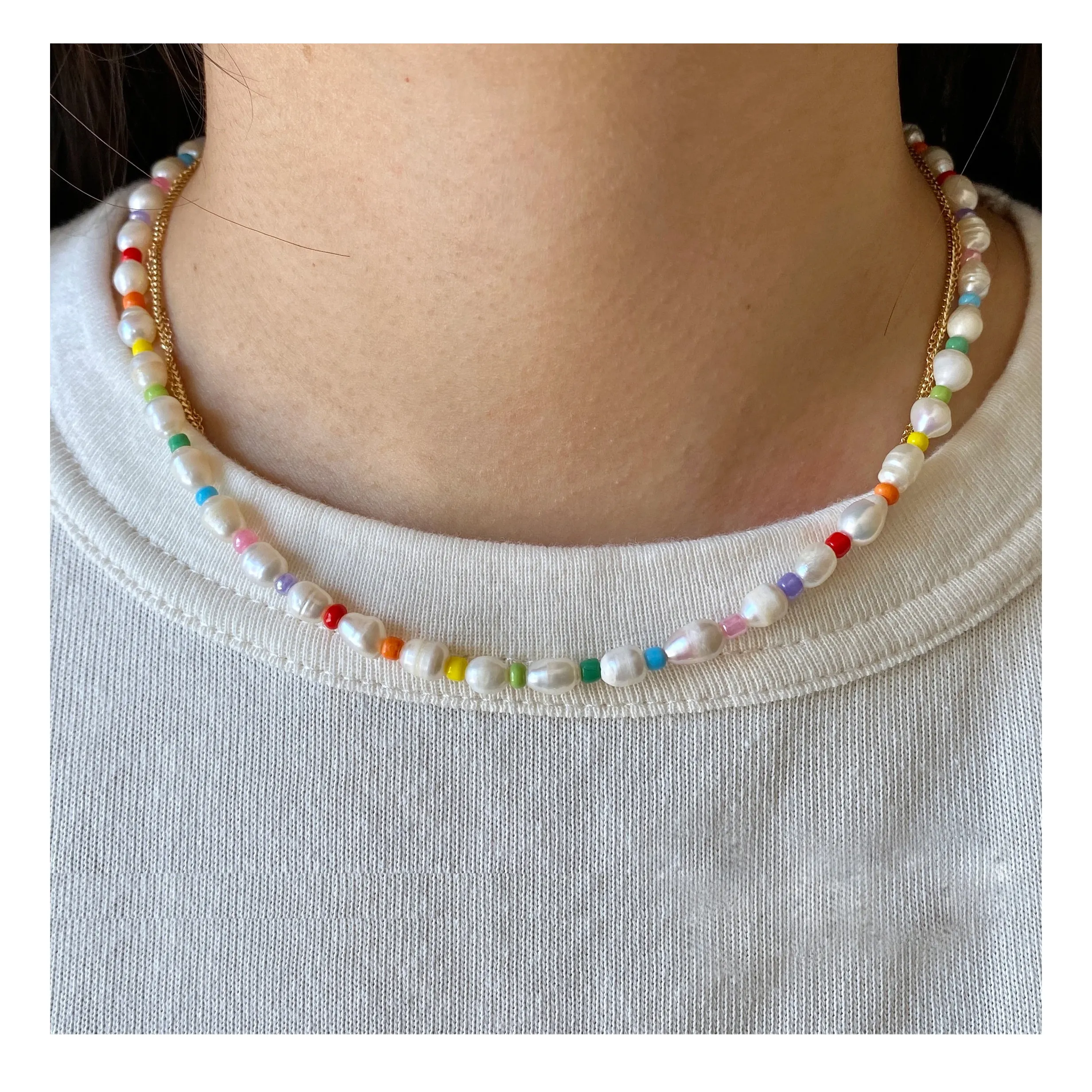 2024 Boho arc-en-ciel perle de rocaille bijoux élégant collier de perles d'eau douce