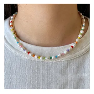 2024 Boho Rainbow Seed Bead Jewelry elegante collar de cuentas de perlas de agua dulce